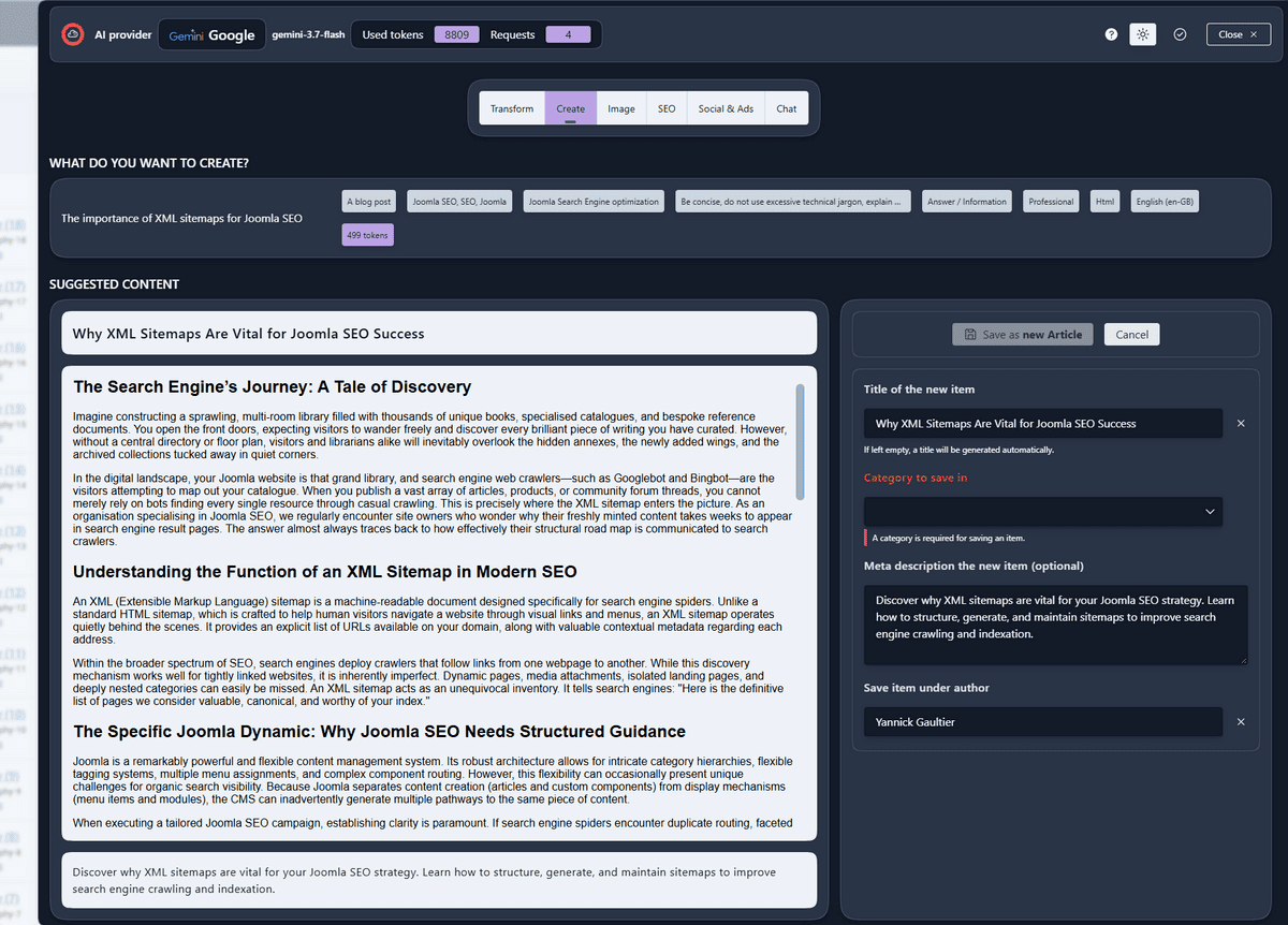 Saving the AI API response to a new article