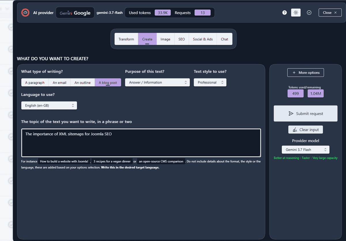 Simple request to create a short text with 4AI