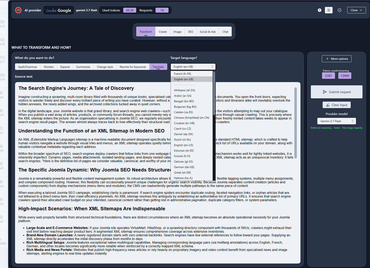 Translating an article to French