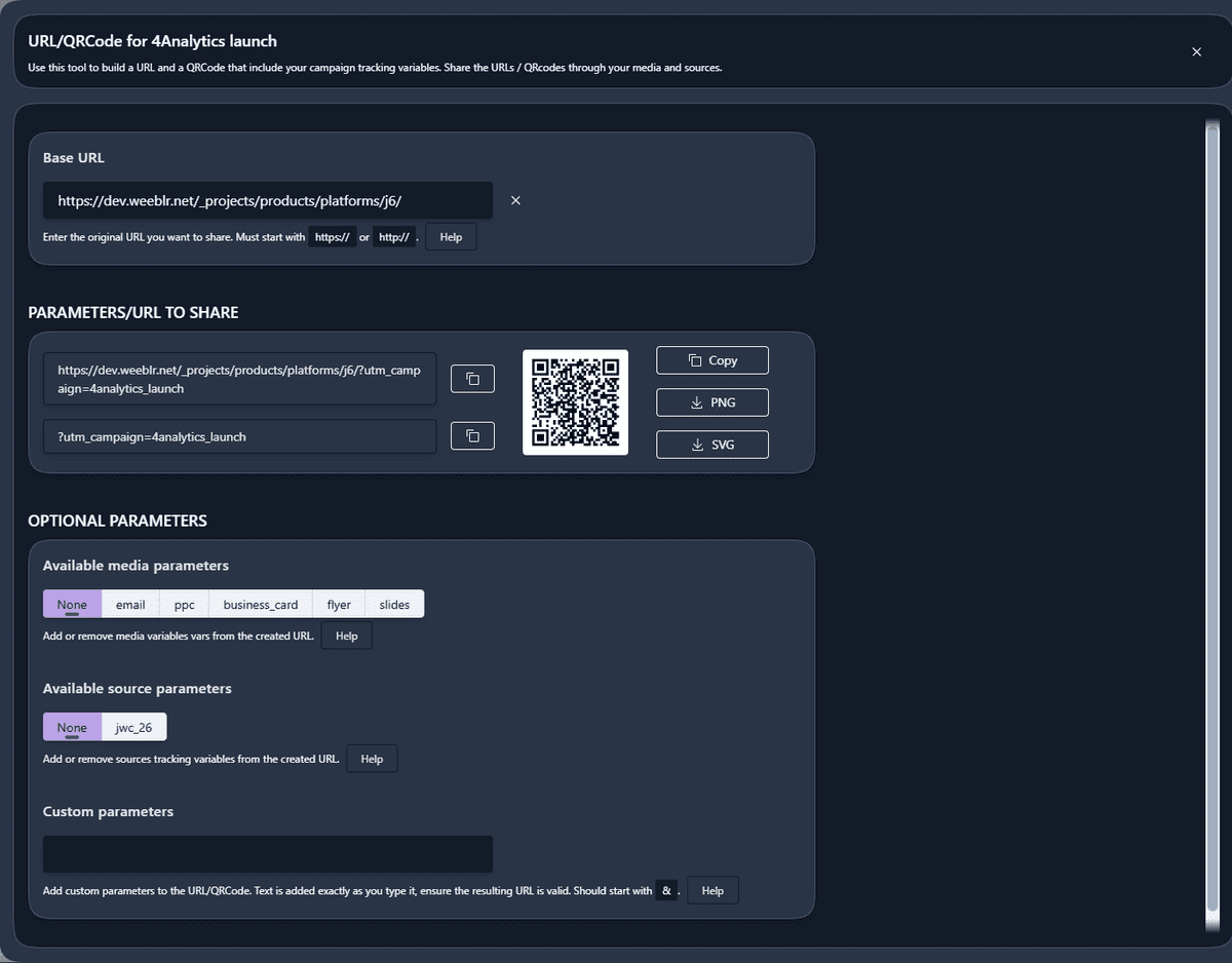 Creating campaign links with the URL and QRCode tool
