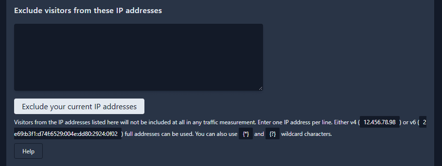 Tracking rules exclude own IP addresses button