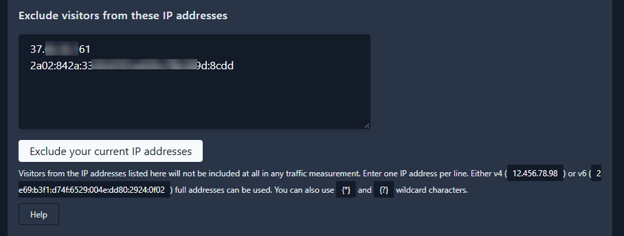 Tracking rules exclude own IP addresses excluded