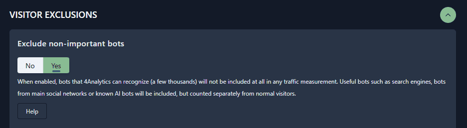 Bots exclusions configuration section