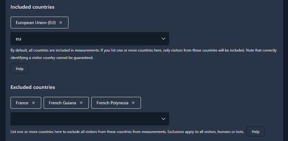 Per countries exclusions configuration section