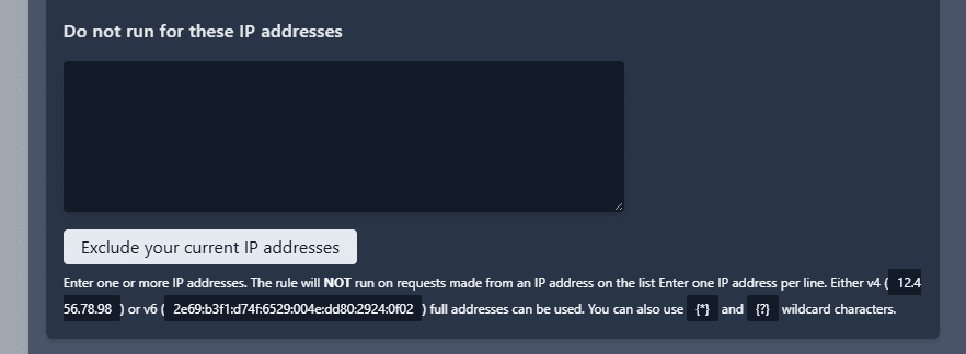 Tracking rules exclude own IP addresses button