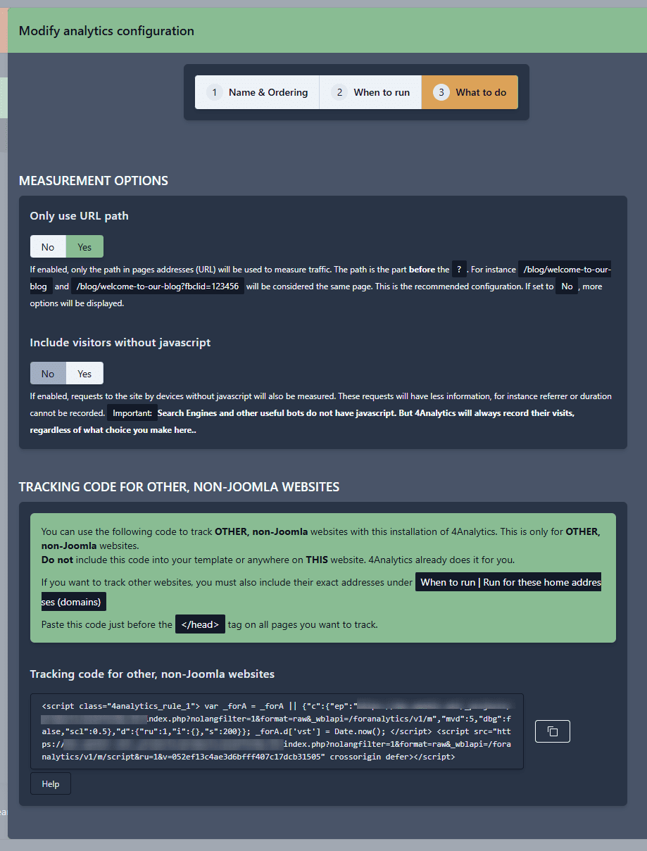 Tracking rules options for the tracking rule