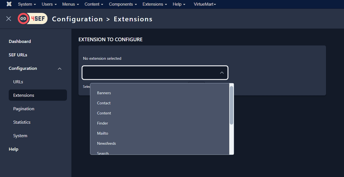 Extension to configure selector