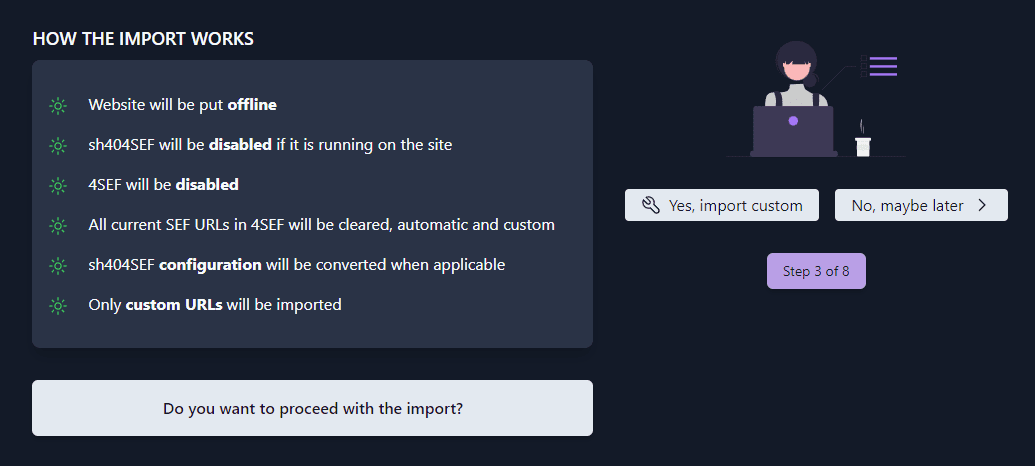 sh404SEF import confirmation step