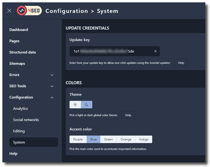 4SEO system configuration update key field
