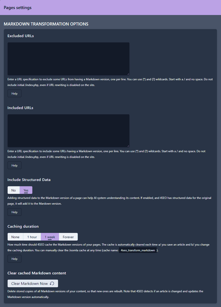 Markdown generation detailed configuration options