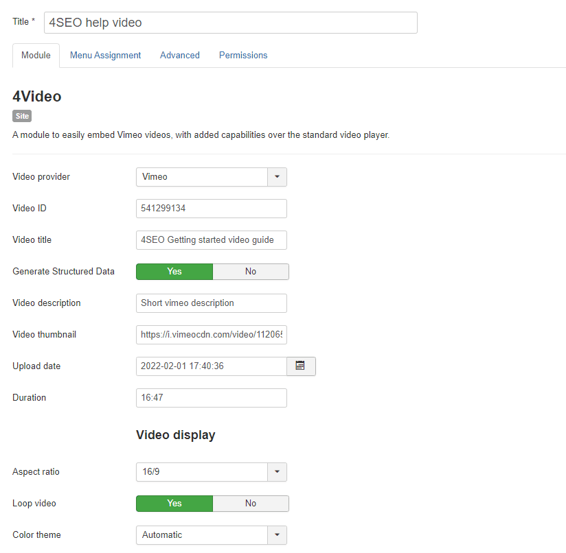 4Video module main settings