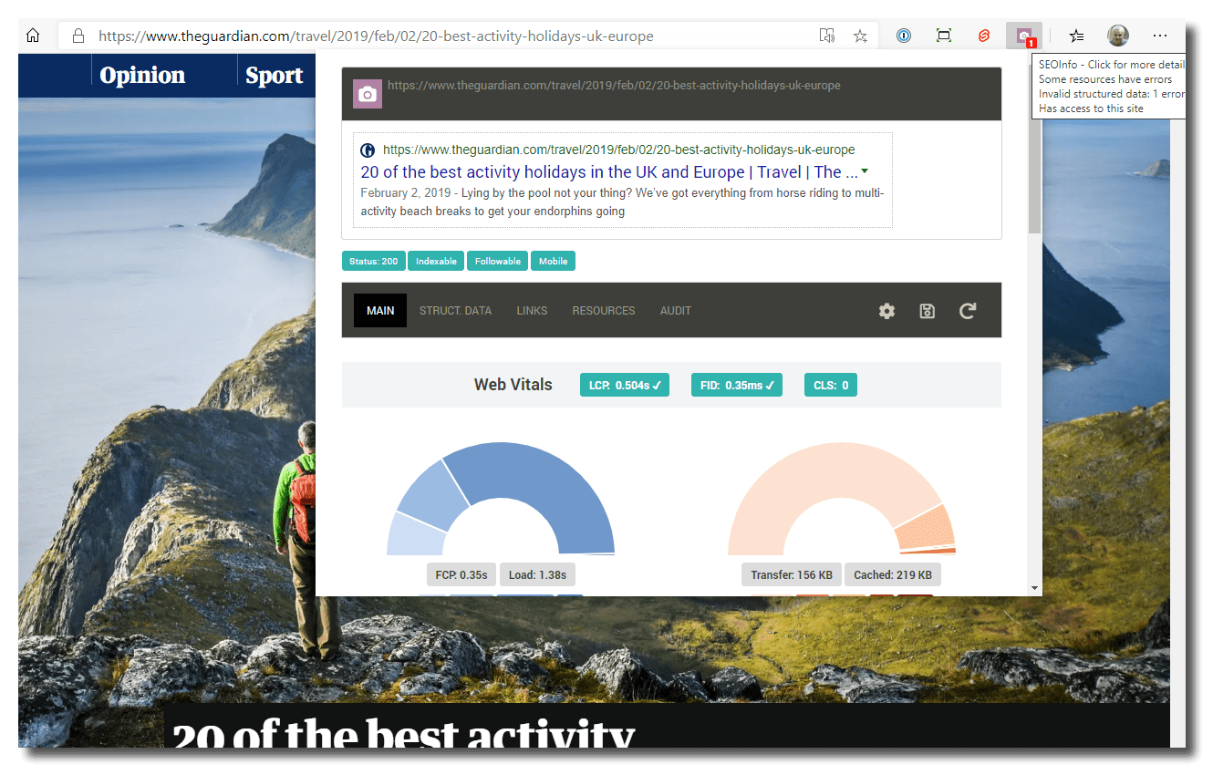 SEOInfo main popup screenshot