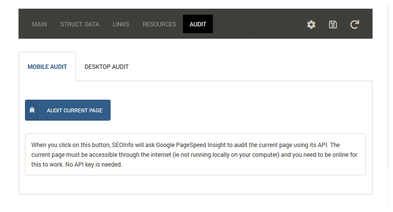 SEOInfo start a full page audit