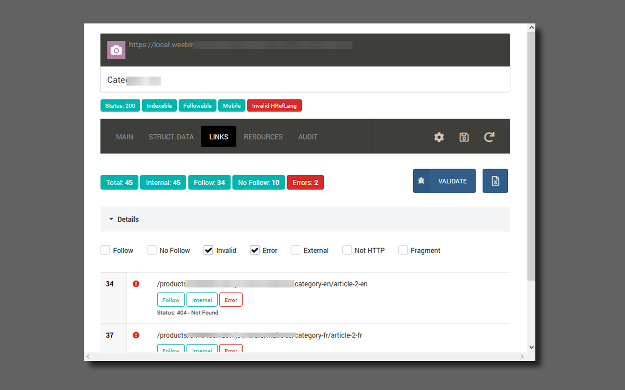 Results of link validation