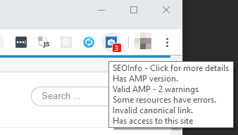 SEOInfo icon and summary of errors screenshot