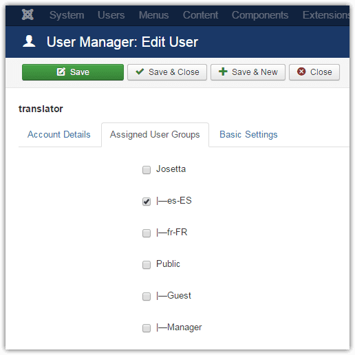 Assign user to translate specific languages