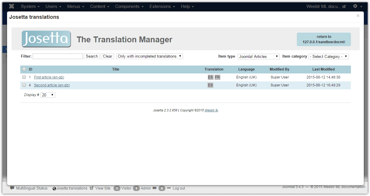 Back end Josetta translation