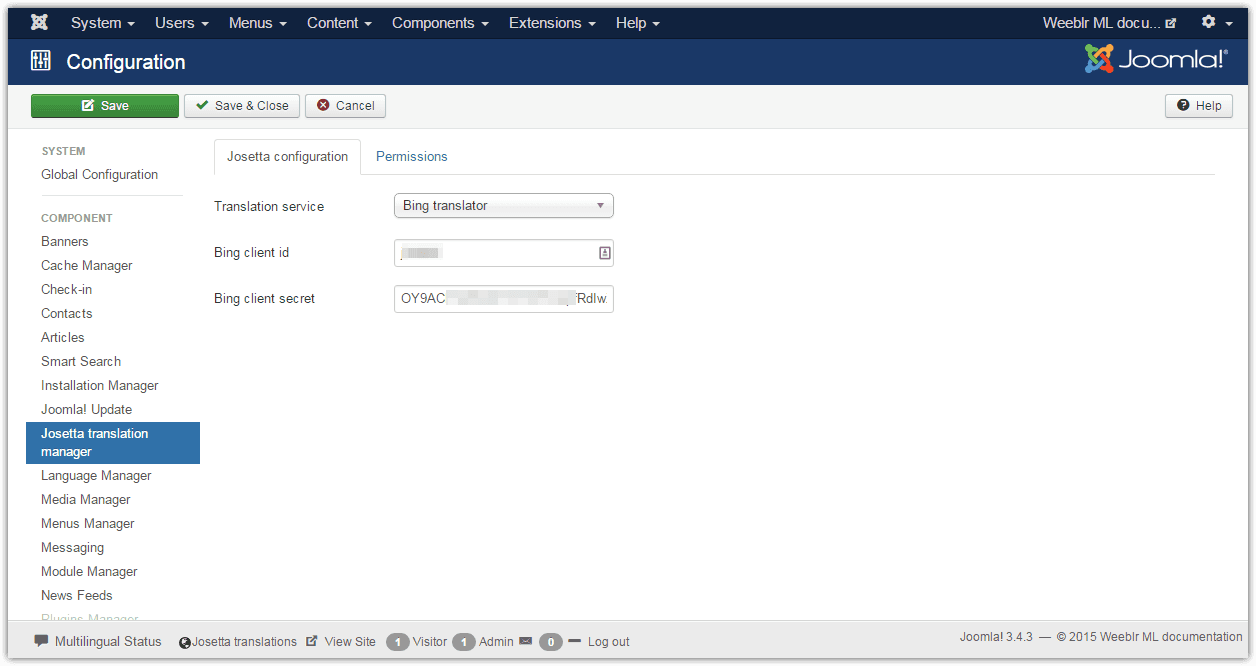 View Josetta configuration