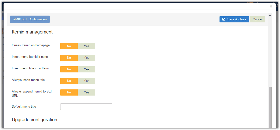 Cache management sh404SEF configuration