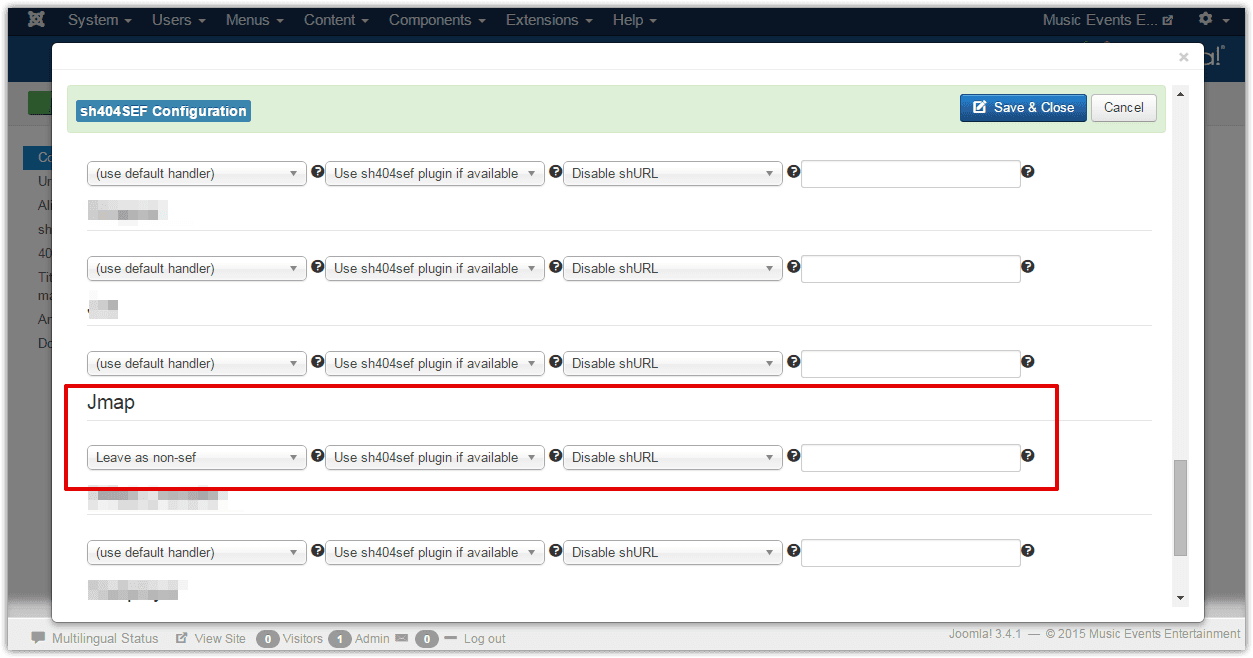 sh404SEF configuration with JSitemap