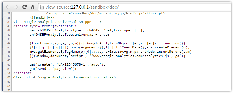 View analytics tracking code in page source