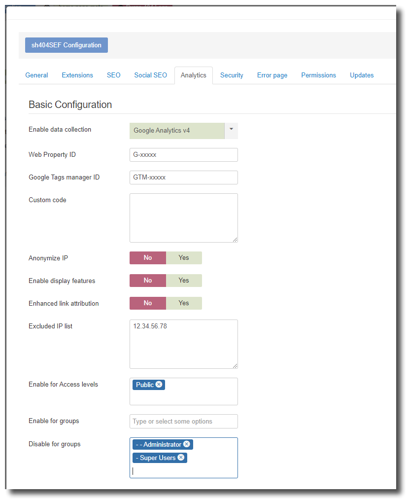 Full set of Analytics tracking code options