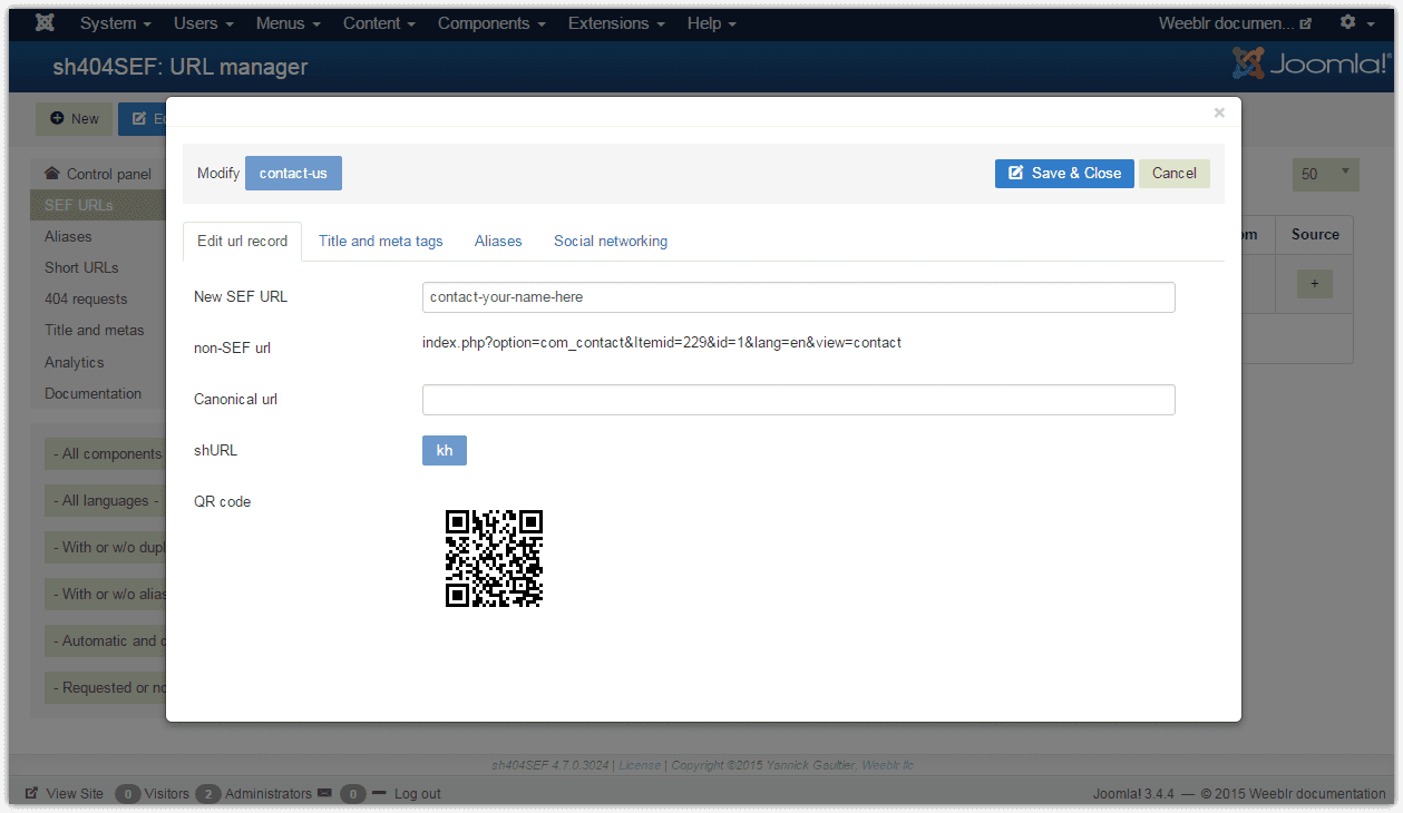 Open popup with URL details