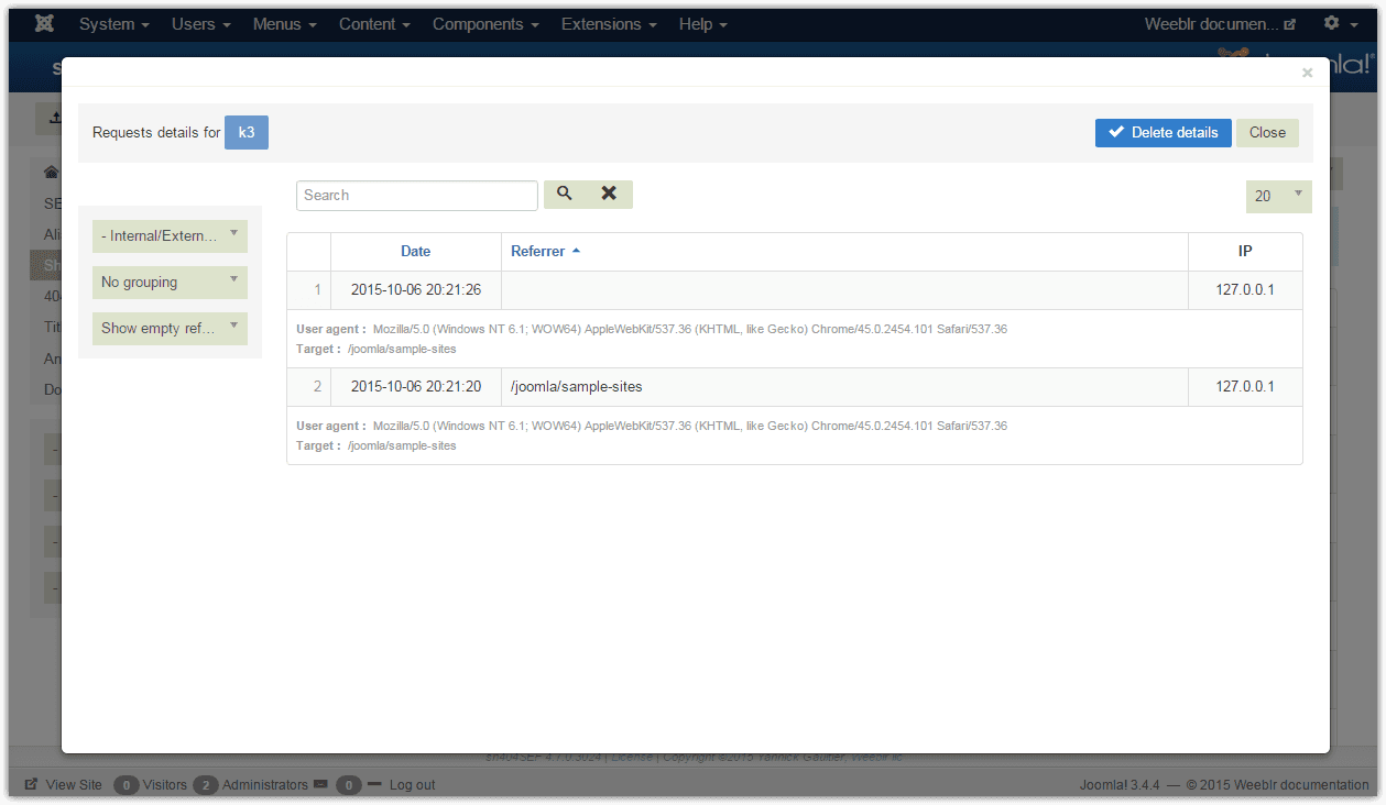 sh404SEF shURLs additional data