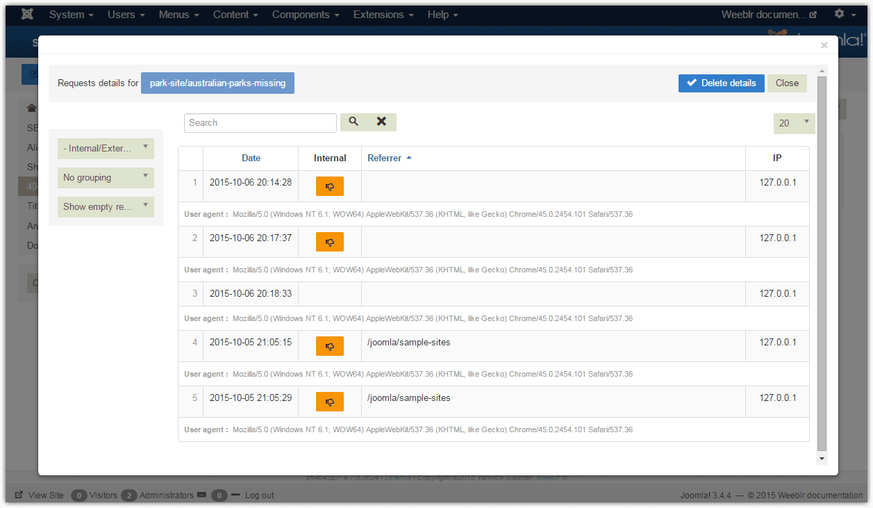 sh404SEF 404 request additional data