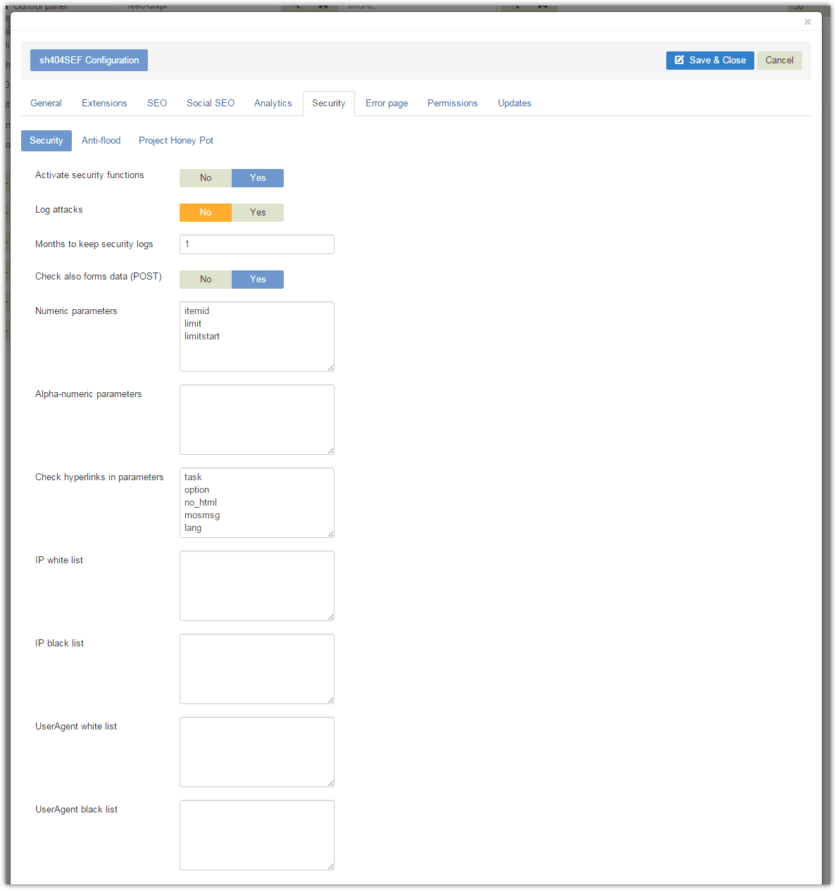 sh404SEF variable filtering configuration