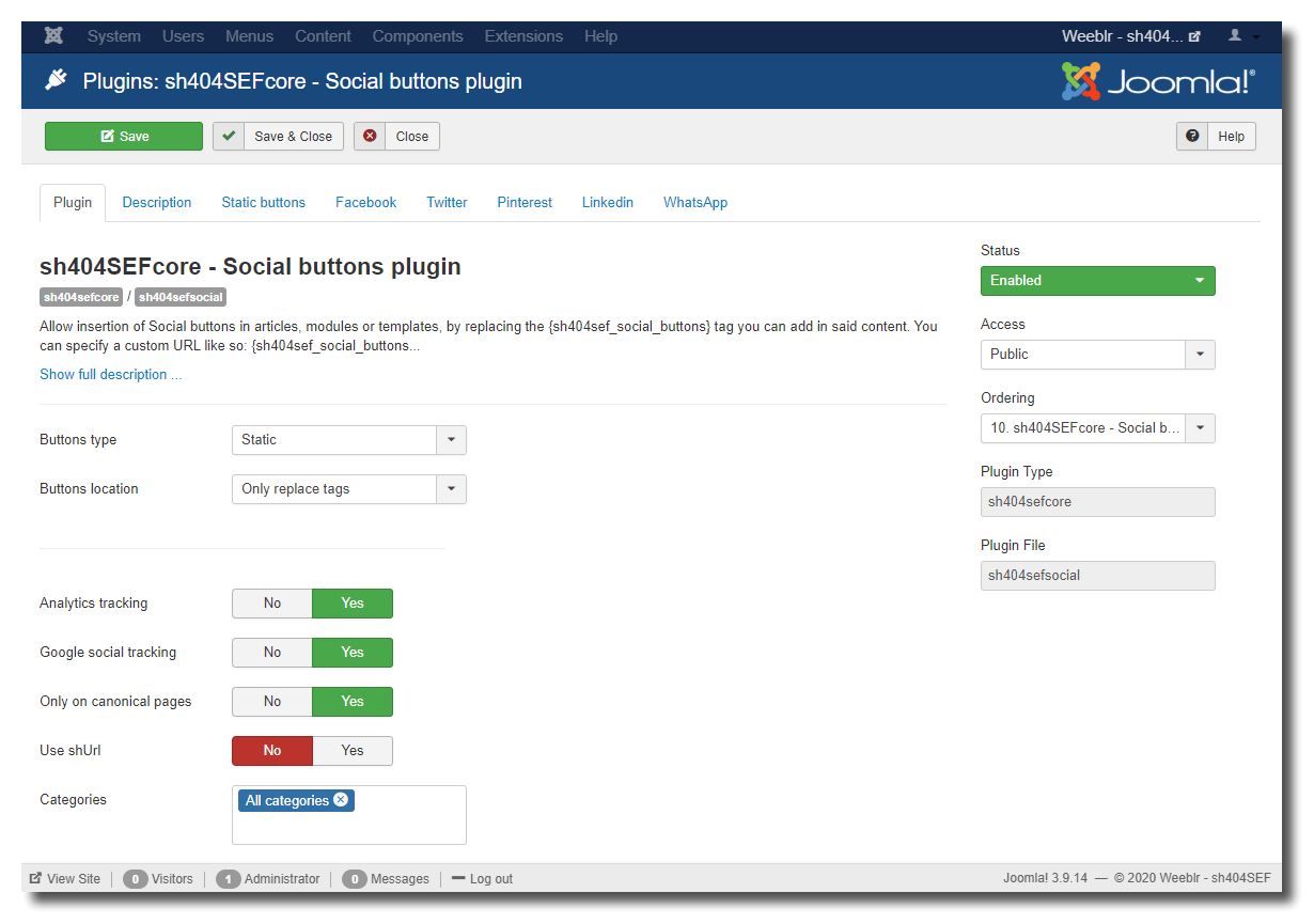 Social sharing buttons plugin configuration