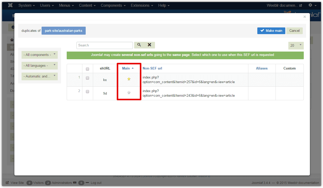 Viewing multiple non-sef for a given SEF URL