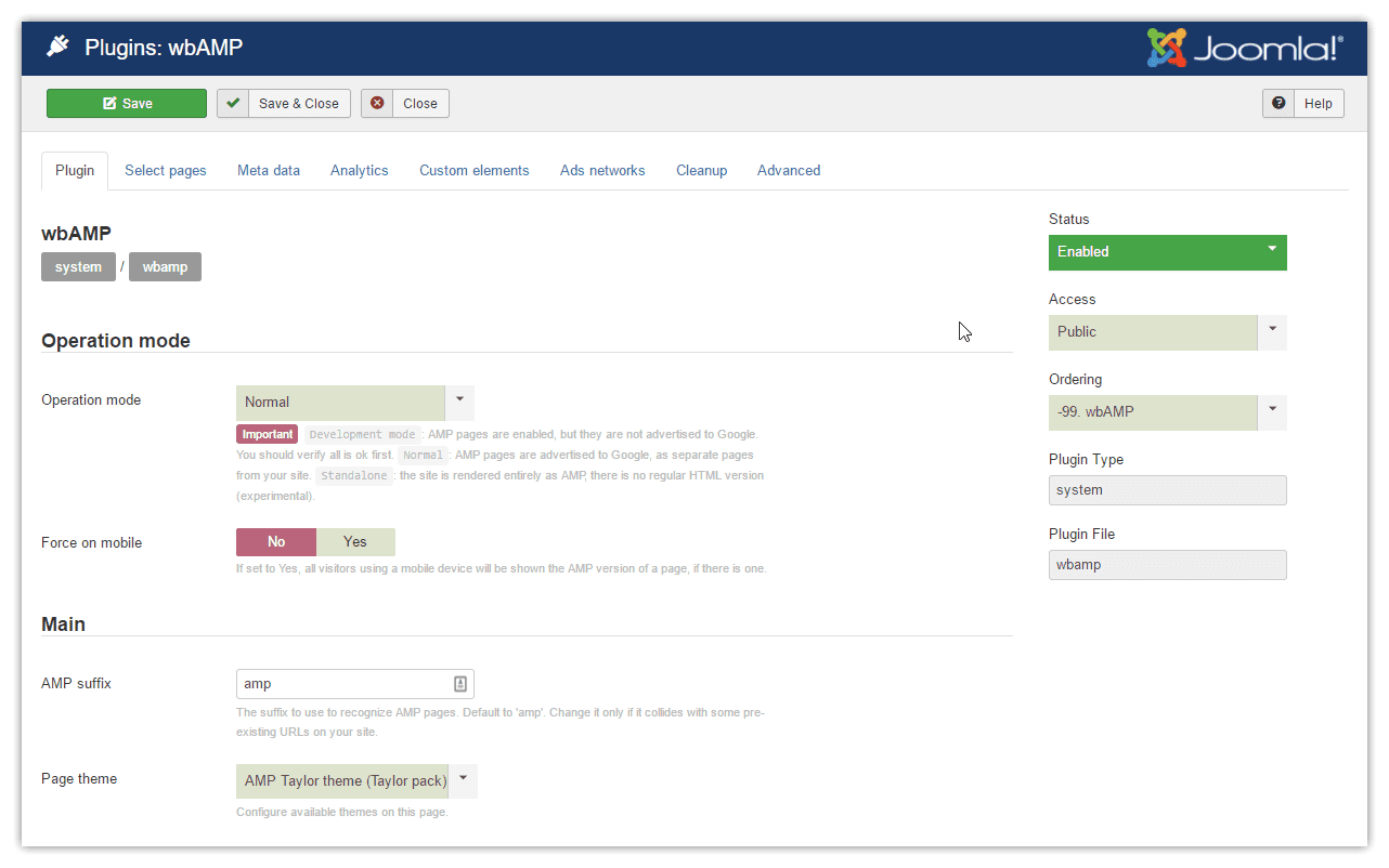 wbAMP control panel