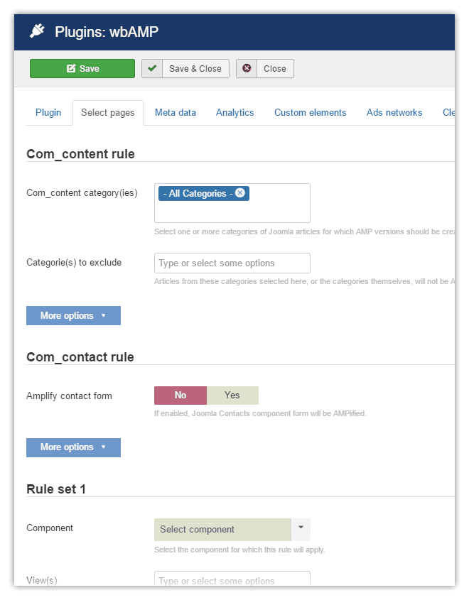 wbAMP content selection rules