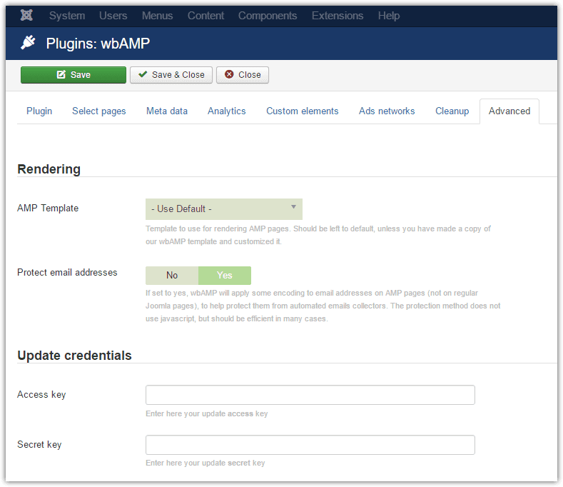 wbAMP advanced settings