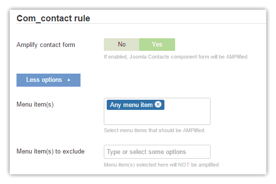 wbAMP: detailed settings for contact form AMPlification