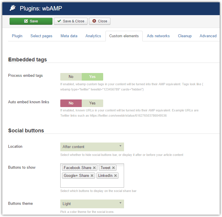 wbAMP custom elements settings
