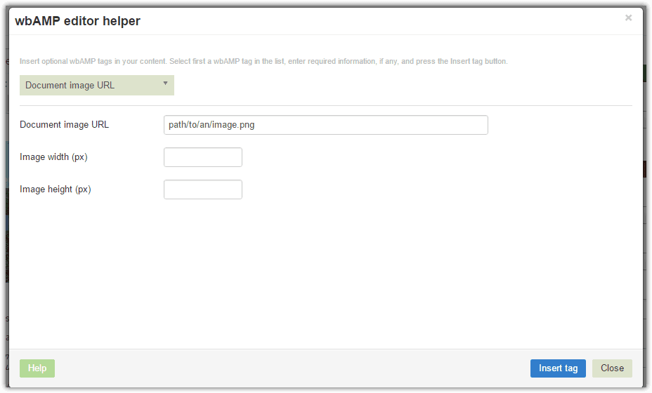 wbAMP editor insert image page