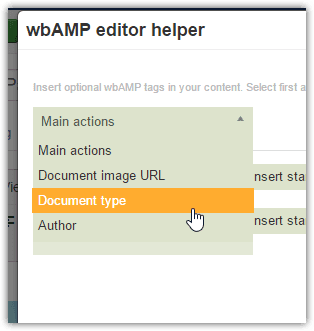 wbAMP editor plugin tag types selector