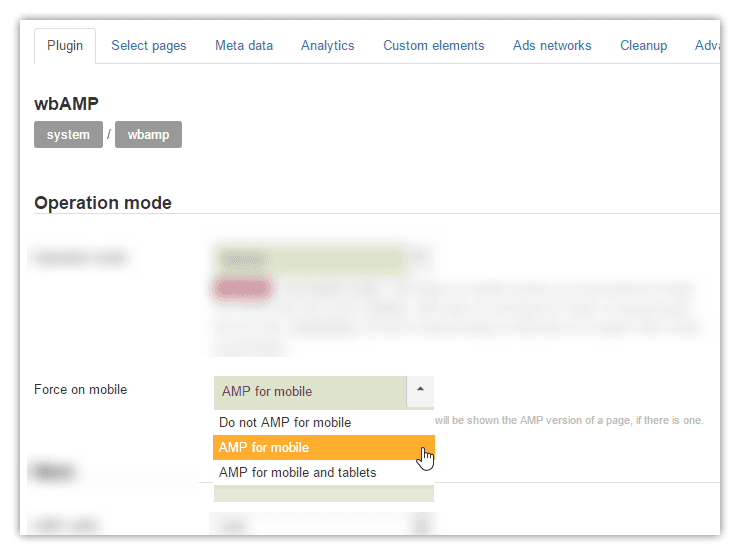 wbAMP AMP mobile device settings