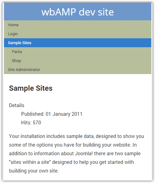 wbAMP regular navigation menu on an AMP page