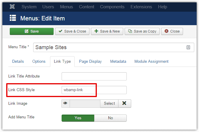 wbAMP sample menu item edition