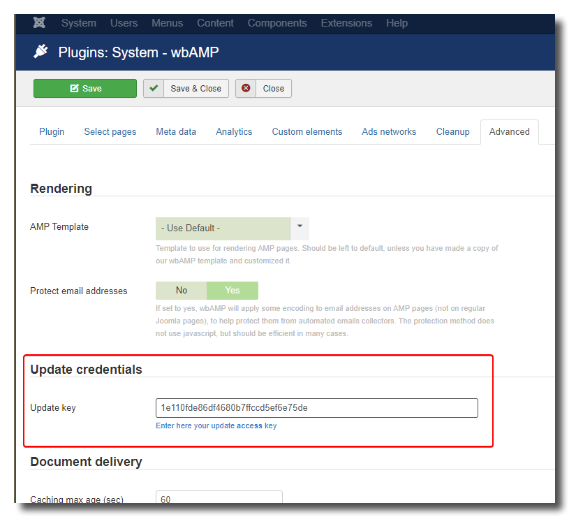 Paste update key into configuration